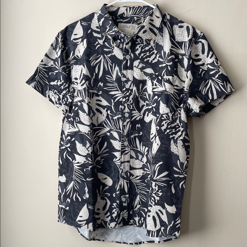 Laguna Brand‎ Tech Stretch Leaf Print Button Down Shirt Size Medium
